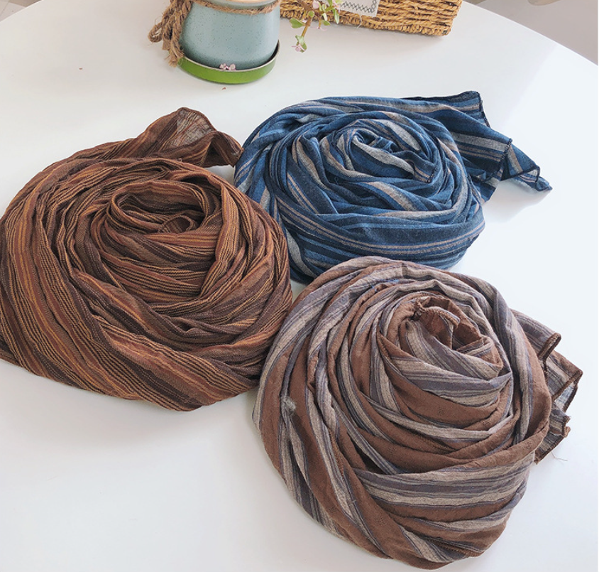 Benutzerdefinierter Druck Streifen Baumwolle Leinen Weiche Bequeme Frauen Schal Schal Große Größe Hersteller